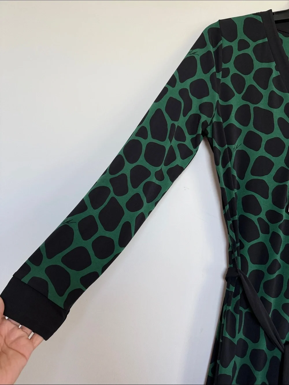 Michael Kors Green and Black Lace-Up Long Sleeve Dress